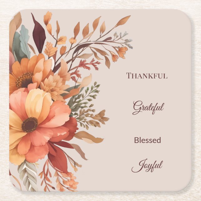 Dessous-de-verre Carré En Papier Merci Grategul Béni Floral Thanksgiving (Devant)