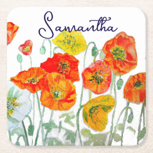 Dessous-de-verre Carré En Papier Merci Motif à fleurs rouge orange