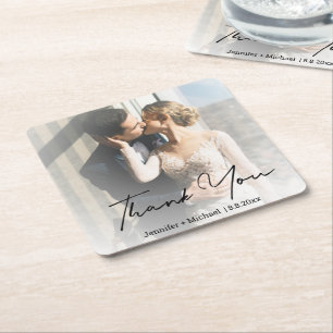 Dessous-de-verre Carré En Papier merci pour la photo de mariage minimaliste délavée