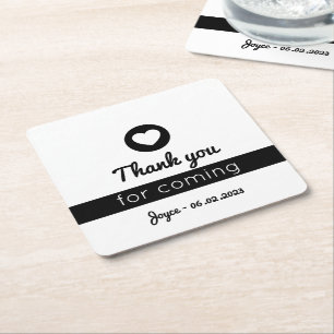Dessous-de-verre Carré En Papier Merci pour le minimaliste noir de coeur blanc