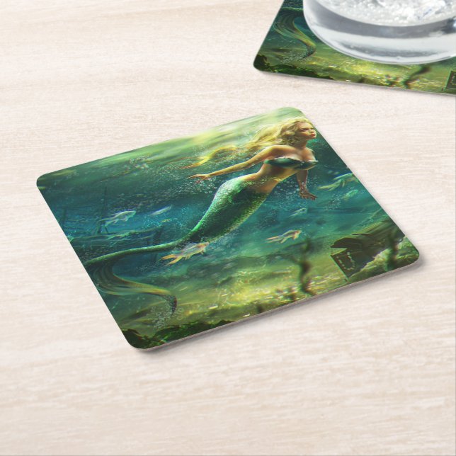Dessous-de-verre Carré En Papier mermelier nageant (Incliné)