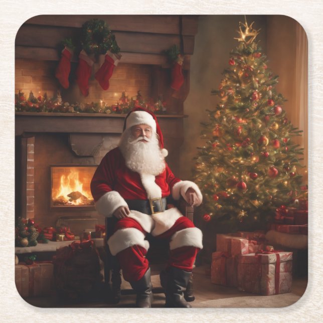 Dessous-de-verre Carré En Papier Merry Christmas Coaster – Festive Holiday (Devant)