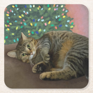 Dessous-de-verre Carré En Papier Merry Mischief - Christmas Kitty