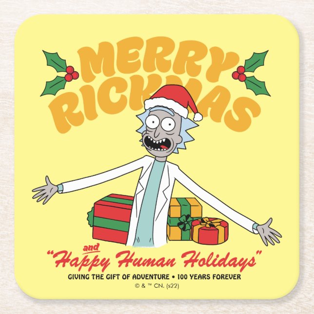 Dessous-de-verre Carré En Papier Merry Rickmas et Happy Human Holidays (Devant)