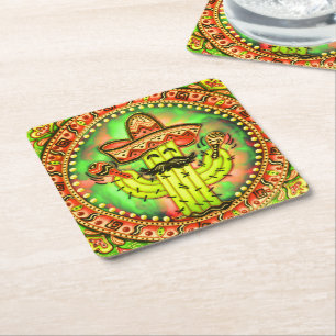 Dessous-de-verre Carré En Papier Mexique Fiesta Cinco de Mayo Sombrero Casquette Ve