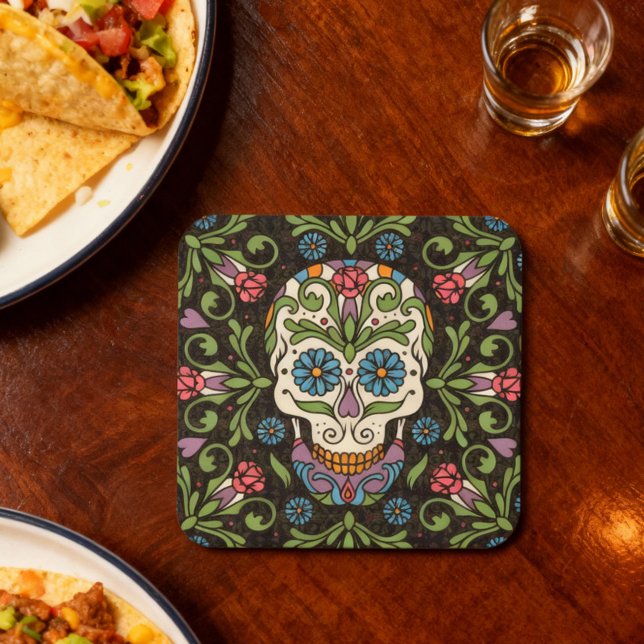 Dessous-de-verre Carré En Papier Mexique Folk Mariposa Crâne à sucre (Créateur téléchargé)