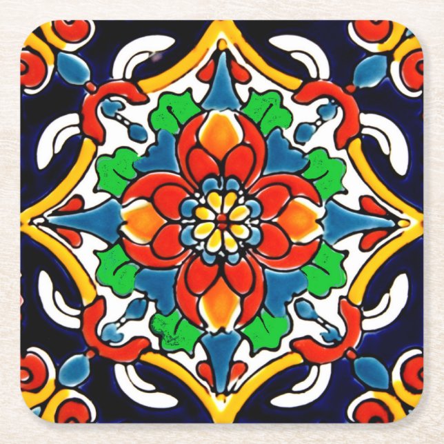 Dessous-de-verre Carré En Papier Mexique Talavera Terracotta Carrelage Design No 5 (Devant)