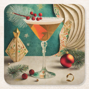 Dessous-de-verre Carré En Papier Mi-Siècle Cocktail de Noël Fête Happy Hour