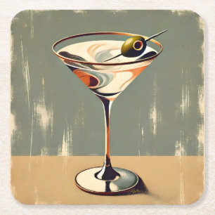 Dessous-de-verre Carré En Papier Mi-siècle Moderne 1 Olive Martini Peinture