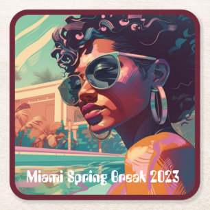 Dessous-de-verre Carré En Papier Miami Spring Break Black Woman in Pool Peinture