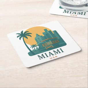 Dessous-de-verre Carré En Papier Miami vintage USA – Skyline de plage rétro