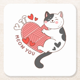 Dessous-de-verre Carré En Papier Miaou vous êtes un joli chat pour la Saint-Valenti