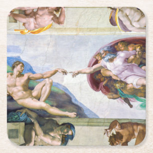 Dessous-de-verre Carré En Papier Michelangelo - Création d'Adam, Chapelle Sixtine