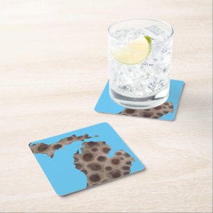 Dessous-de-verre Carré En Papier Michigan Petoskey Stone, mitaine des Grands Lacs