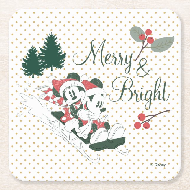Dessous-de-verre Carré En Papier Mickey et Minnie| Joyeux et lumineux (Devant)