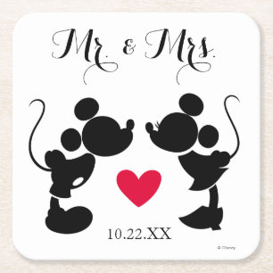 Dessous-de-verre Carré En Papier Mickey et Minnie Mariage   Silhouette