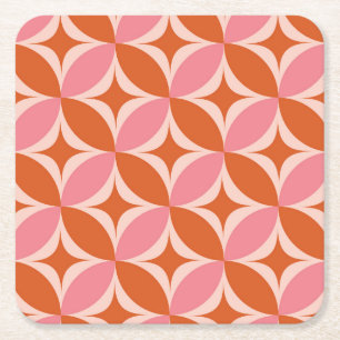 Dessous-de-verre Carré En Papier Mid Century Circle Starburts rose et orange