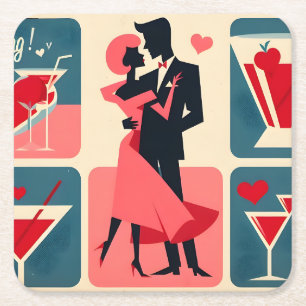 Dessous-de-verre Carré En Papier Mid Century Valentine Dancing Couple
