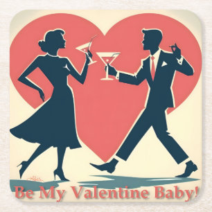 Dessous-de-verre Carré En Papier Mid Century Valentine moderne Hip Dancing Couple