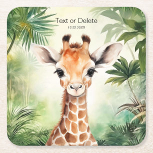 Dessous-de-verre Carré En Papier Mignonne Fête de Naissance de Bébé Girafe Jungle B
