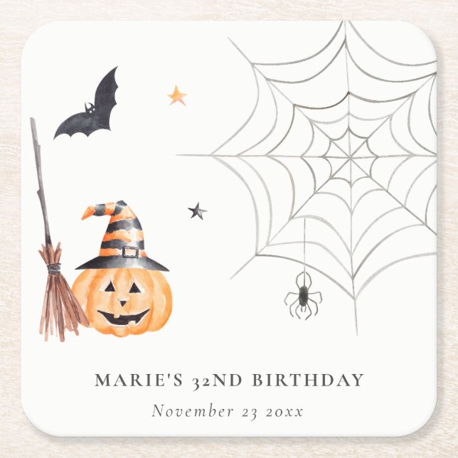 Dessous-de-verre Carré En Papier Mignonne Halloween Citrouille Spiderweb N'importe  (Devant)