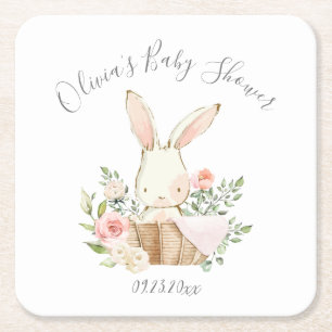 Dessous-de-verre Carré En Papier Mignonne lapin lapin fille bébé
