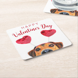 Dessous-de-verre Carré En Papier Mignonne Valentine's Day Chien Funny Heart Headban