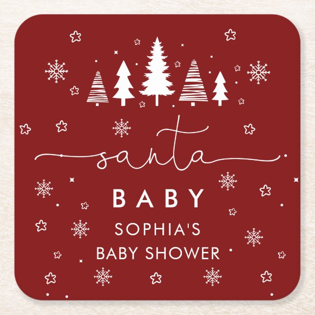 Dessous-de-verre Carré En Papier Minimalist Christmas Baby Shower Red (Devant)