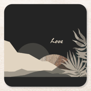 Dessous-de-verre Carré En Papier Minimaliste Tons Terre Boho "Amour"