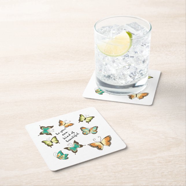 Dessous-de-verre Carré En Papier Mint Soyez Vos Propres Beaux Papillons (En situation)
