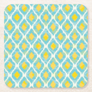 Dessous-de-verre Carré En Papier Mode jaune bleue d'ikat tribal moderne