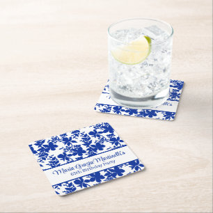 Dessous-de-verre Carré En Papier Modèle Floral bleu azur   Chic fête d'anniversaire