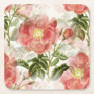 Dessous-de-verre Carré En Papier Modèle floral de Camellia rose