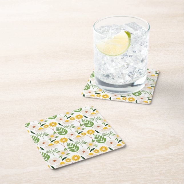 Dessous-de-verre Carré En Papier Modèle floral marais (En situation)