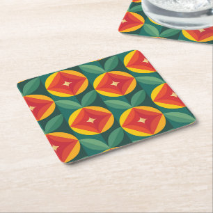 Dessous-de-verre Carré En Papier Modèle Floral Orange Moderne Du Milieu Du Siècle