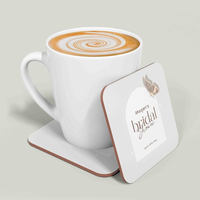 Dessous-de-verre Carré En Papier Modern Minimalist Beige Butterfly Bridal Shower (Créateur téléchargé)