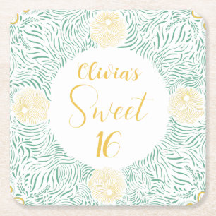 Dessous-de-verre Carré En Papier Moderne Chic Boho Floral Sweet 16 Anniversaire