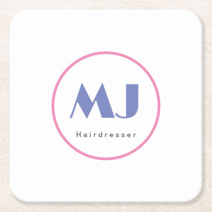 Dessous-de-verre Carré En Papier Moderne et élégant Monogramme Bleu Coiffeur blanc