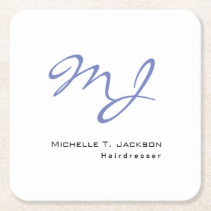 Dessous-de-verre Carré En Papier Moderne et élégant Monogramme Bleu Coiffeur blanc
