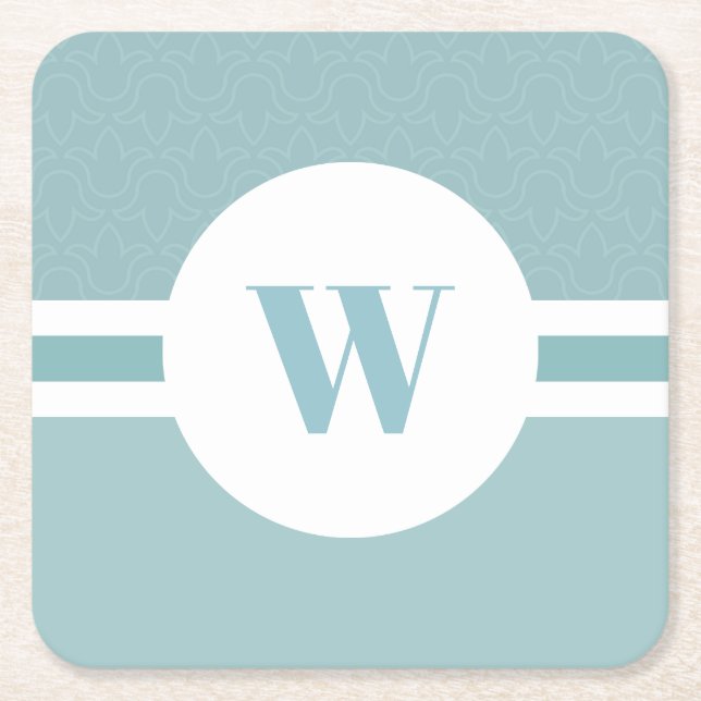 Dessous-de-verre Carré En Papier Moderne floral bleu clair personnalisé monogramme  (Devant)