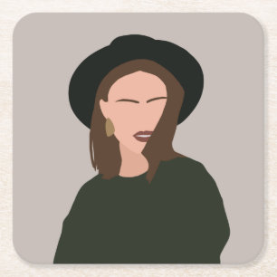 Dessous-de-verre Carré En Papier Moderne minimaliste Abstraite fille dans Casquette