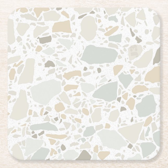 Dessous-de-verre Carré En Papier Moderne Simple Terrazzo Carrelage blanc (Devant)