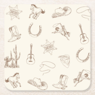 Dessous-de-verre Carré En Papier Mon premier Rodeo Cowboy Anniversaire Neutre
