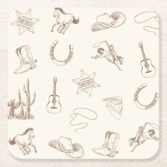 Dessous-de-verre Carré En Papier Mon premier Rodeo Cowboy Anniversaire Neutre (Devant)