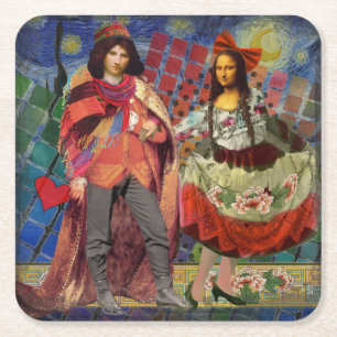 Dessous-de-verre Carré En Papier Mona Lisa Romantique Drôle Coloré Travail d'art