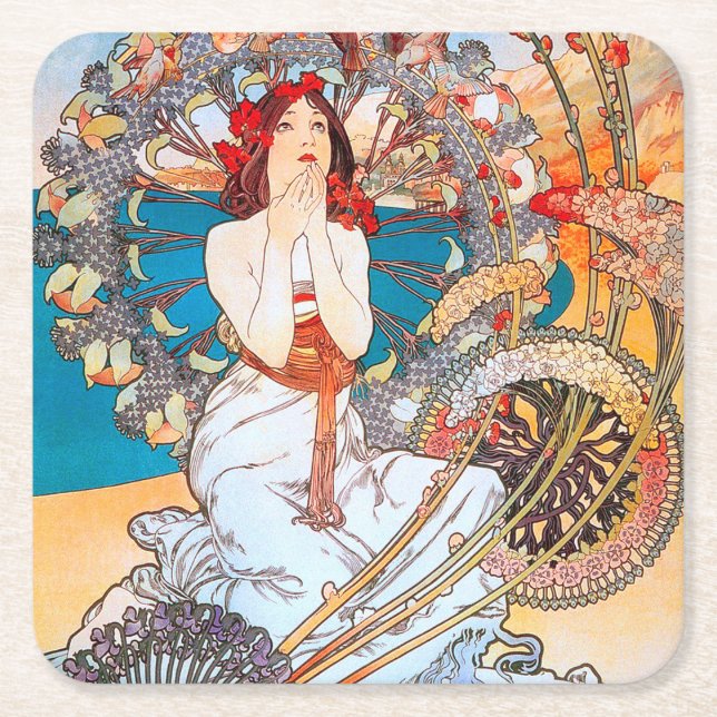 Dessous-de-verre Carré En Papier Monaco, Monte-Carlo, Mucha (Devant)