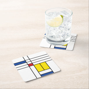Dessous-de-verre Carré En Papier Mondrian II Design d'Art Moderne Minimaliste De St