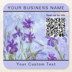 Dessous-de-verre Carré En Papier Monet - Lilac Irises / Iris Mauves - Code QR