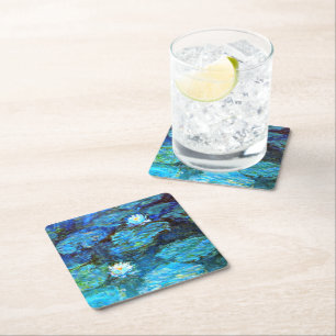 Dessous-de-verre Carré En Papier Monet - Lys d'eau (bleu)
