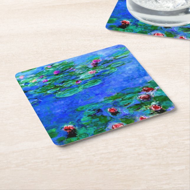 Dessous-de-verre Carré En Papier Monet - Lys d'eau (rouge) (Incliné)